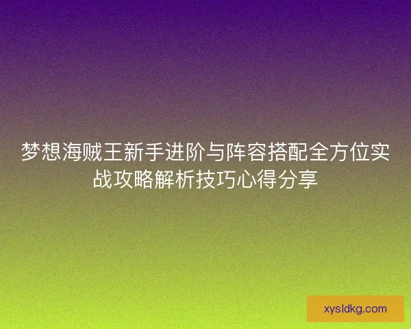 梦想海贼王新手进阶与阵容搭配全方位实战攻略解析技巧心得分享
